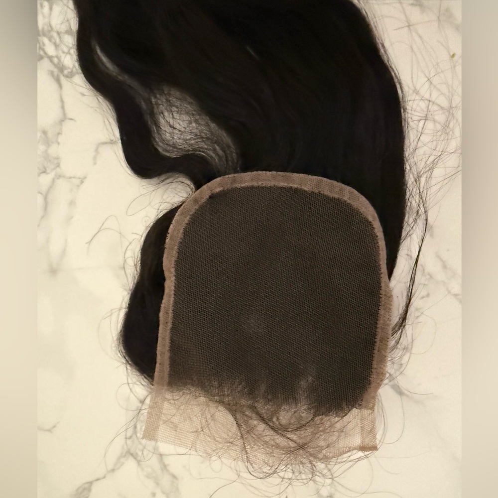 Natural dark brown 4 x 4 lace, frontal top closure 22 inch Wavy Hair Extensions - Picture 4 of 6